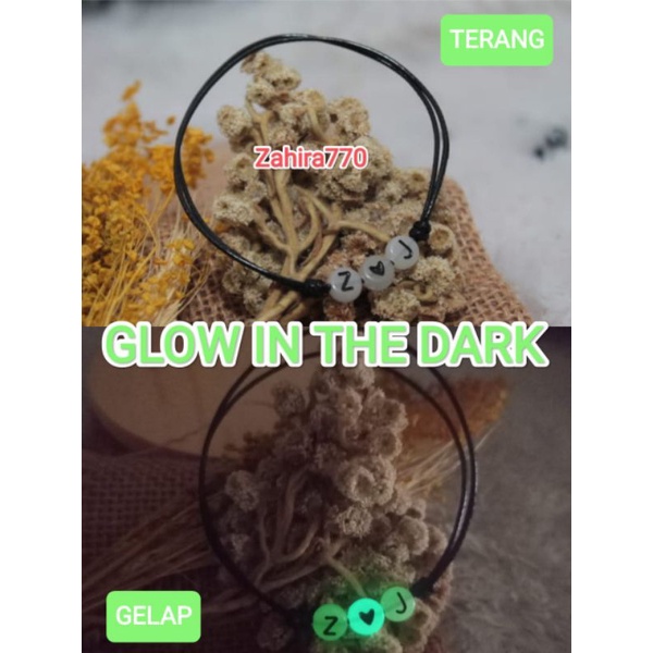 CUSTOM GELANG COUPLE 2 HURUF LOVE DI TENAGH GLOW IN THE DARK