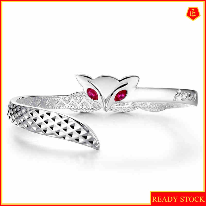 [Ready Stock]Women's Fashion Retro Red Corundum Eyes Fox Silver Bracelet