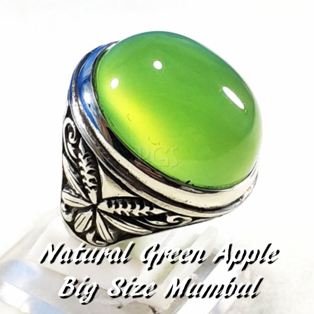 CINCIN BATU AKIK NATURAL GREEN APPLE CHALCEDONY BIG SIZE MUMBUL BOSS TERMURAH