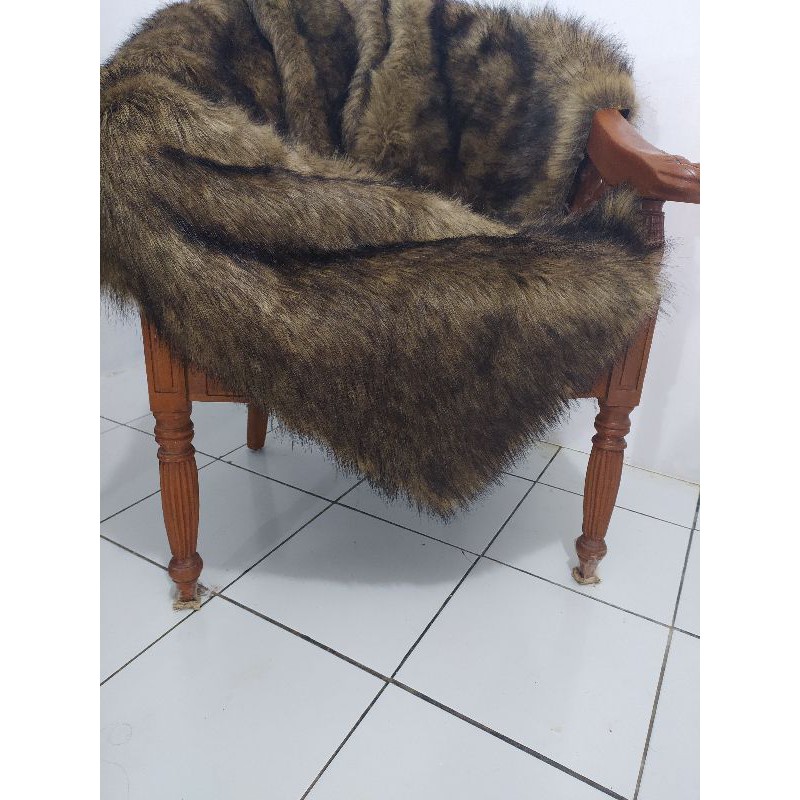 200x150cm Faux Fur Premium Kain Karpet Bulu Motif Animal Wolf