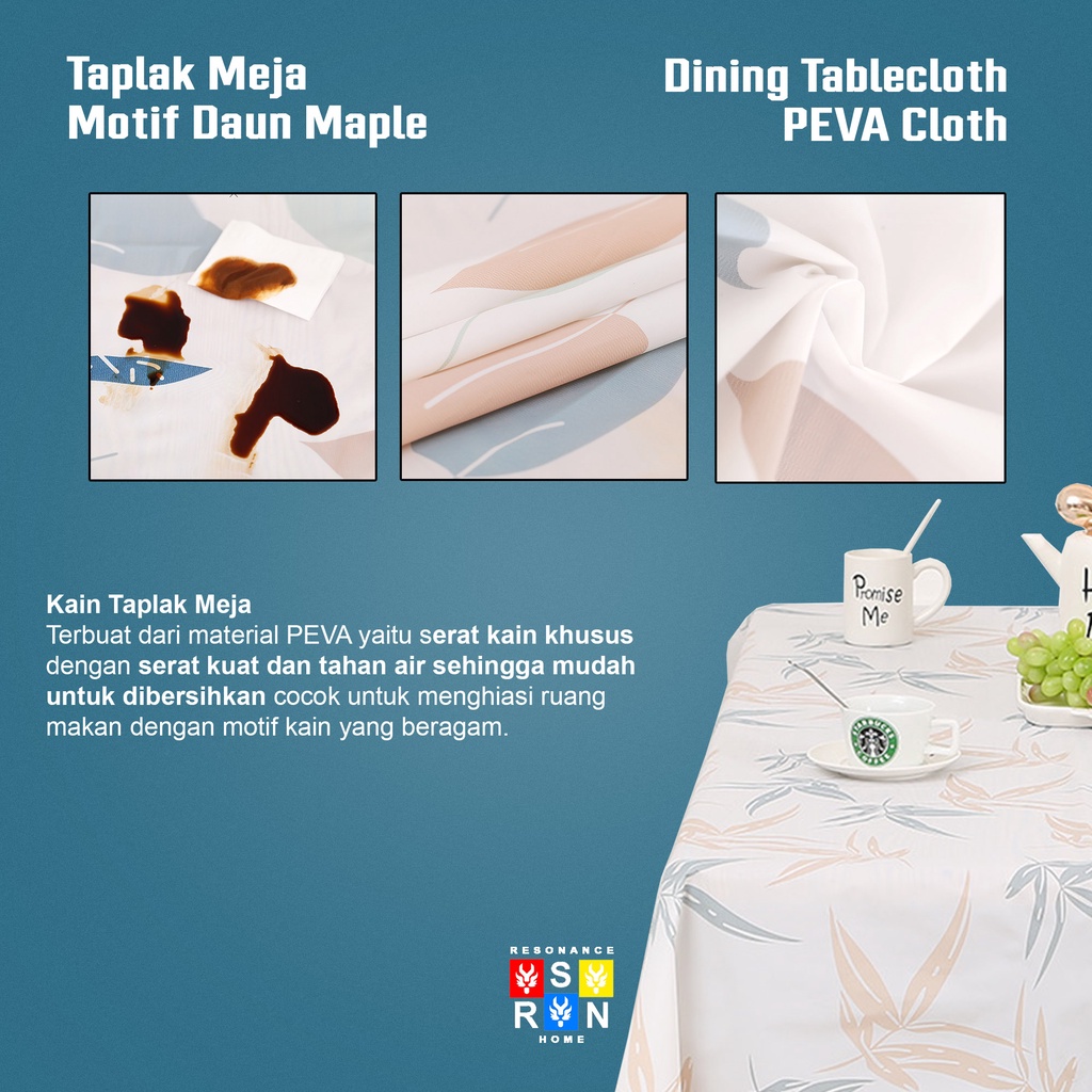 Taplak Meja 137x180 Maple / PEVA Waterproof / Dining Tablecloth Resonance Home