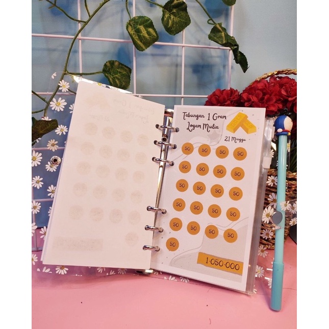 

1 Paket Binder A6 Motif Daisy Budgeting Keuangan Financial Planner Sinking Funds Menabung Target Cashflow Catatan Harian Pengeluaran Loose Leaf Bolpoin
