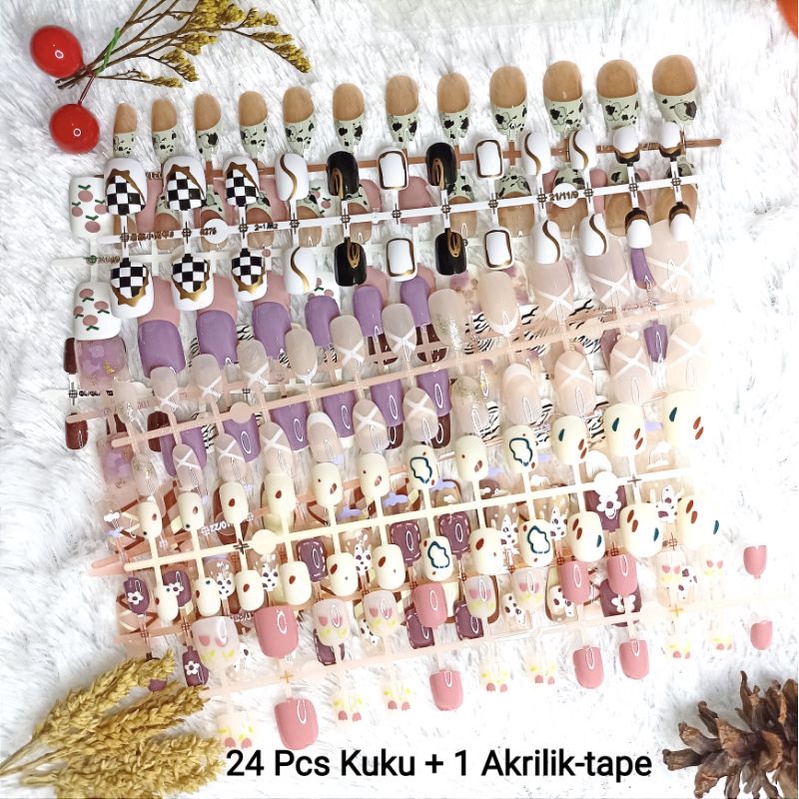 Kuku Palsu Panjang Pendek Wedding Fake Nail Art 3D Free Lem Kuku