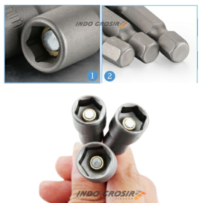 Kunci Sock Roofing Pendek Mata Sok Baut Ruping Baja Ringan 8mm x 45mm  / Magnetic Hex Socket Nut Rofing Roping