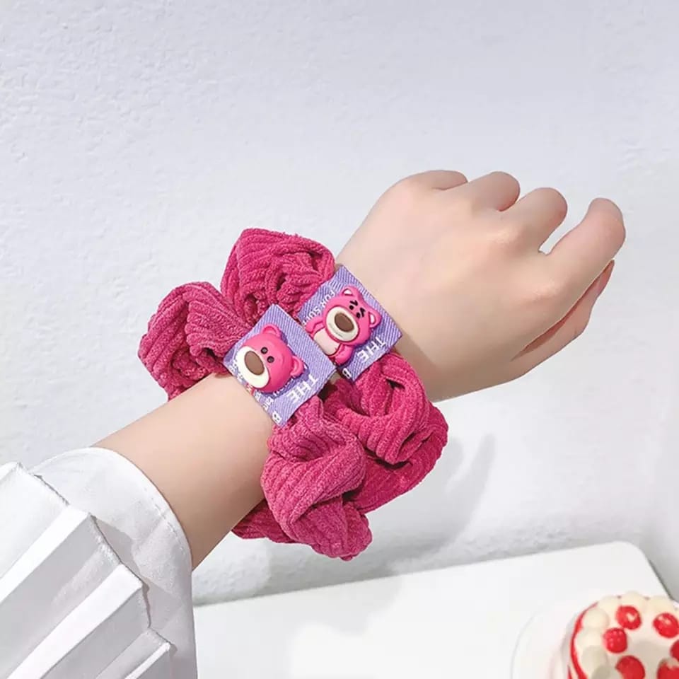 Ikat Rambut Cepol Scrunchie Bear Korea / Kuncir Rambut Kain Motif Bunga Matahari