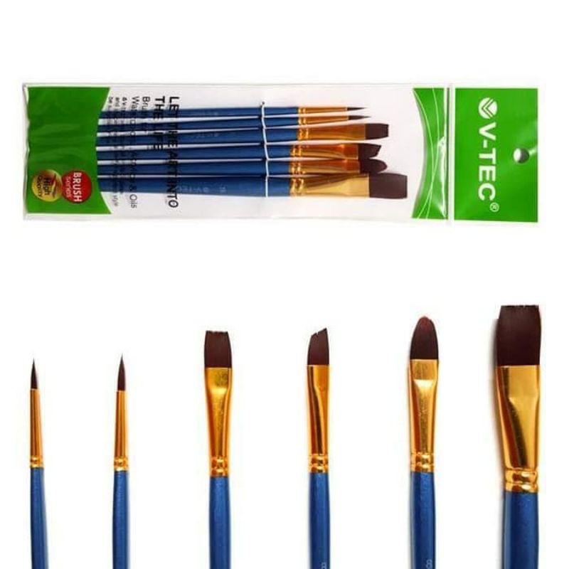 

V-tec Artist Brush A0080 set 6 / Paint Brush / Kuas Lukis Akrilik, Watercolor, Cat Minyak