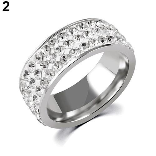 Hu Hu Hu Hu Hu Alat Bantu Pasang Kacamata♡ Cincin 3 Baris Bahan Titanium Steel Aksen Berlian Imitasi Untuk Pria Dan Wanita