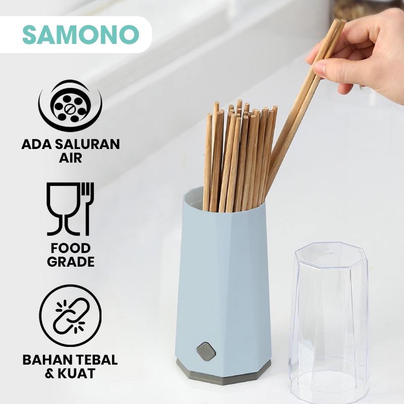 Samono Tempat Alat Makan SOMPIT Plastik Ada Penutup Organizer Sumpit Kitchenware Bahan Tebal SSB013 Biru