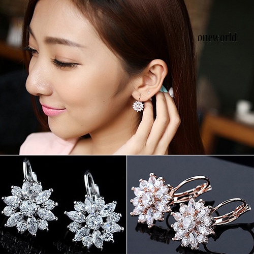 OW@ Women's Luxury Zircon Stone Flower Pattern Ear Studs Earrings Jewelry Gift