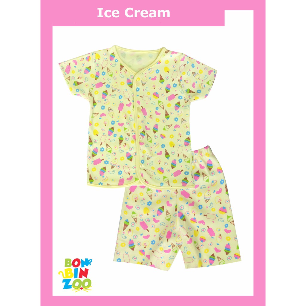 Setelan Baju Bayi Lengan Pendek Kancing Depan Bonbinzoo