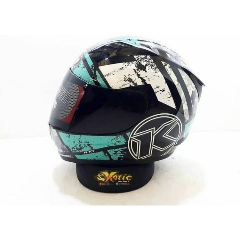 helm KYT fullface full face R10 R 10 R-10 motif #3 # seri 3 biru muda blue tosca muda hitam putih