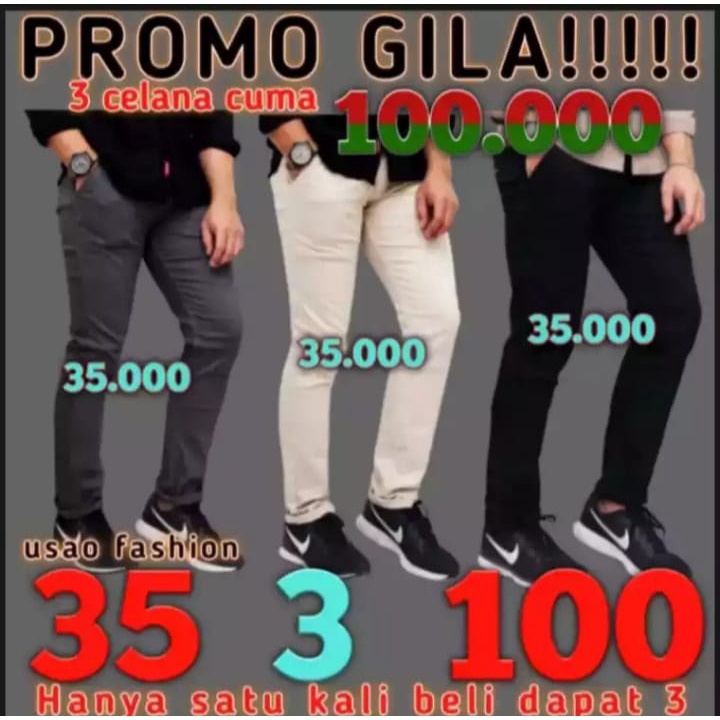 (LAGI DISKON 90an RIBU DAPAT 3 )CHINOS PANJANG  DEWASA  BONUS DADAKAN COD/CELAN ERIGO/CELANA DISTRO/  CHINO PANJANG  COD