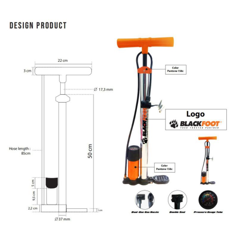 Blackfoot Pompa 50CM Sepeda Hand Pump Bicycle 50 cm Pompa Ban Sepeda