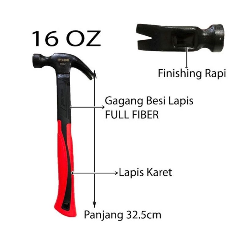 Palu Kambing WELDOM CLAW HAMMER  / Palu Cebol / Palu panjang weldom / Palu besi / Tokol / Martil