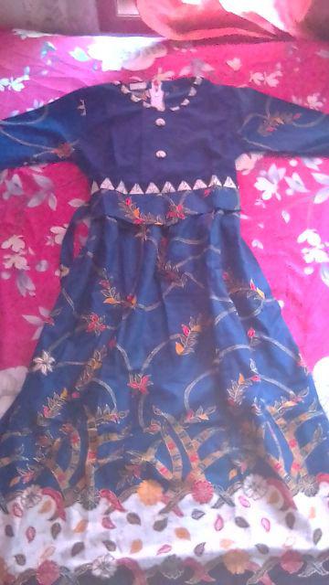 Qnunbatik Batik Keluarga/family Gamis Muslim Adelia Madura Biru