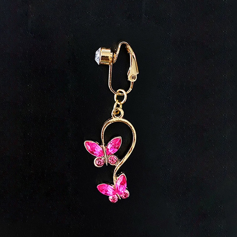 Butterfly Anting Tindik Perut / Pusar Model Kupu-Kupu Hias Zircon Pink Sexy Untuk Wanita