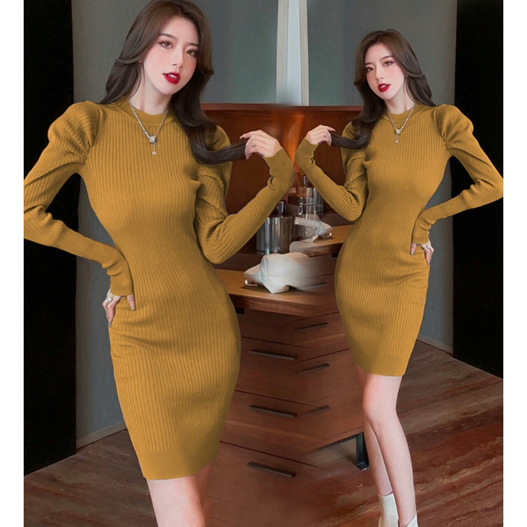 Dress Llonavv / Dress Casual Wanita Terbaru / Dress Rajut Perempuan / Pakaian Wanita