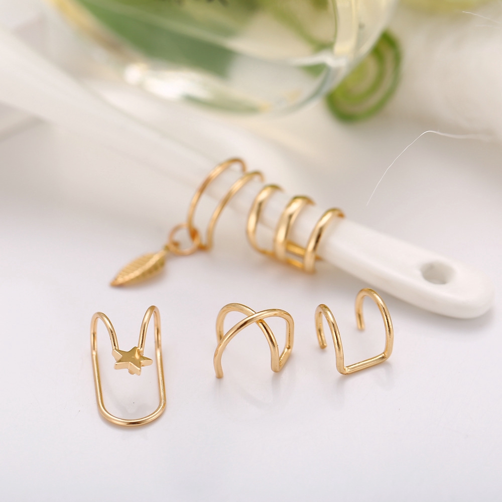 AY(CN) 5 Pcs / Set Anting Stud Tulang Rawan Telinga Bentuk C Ganda Tanpa Lubang