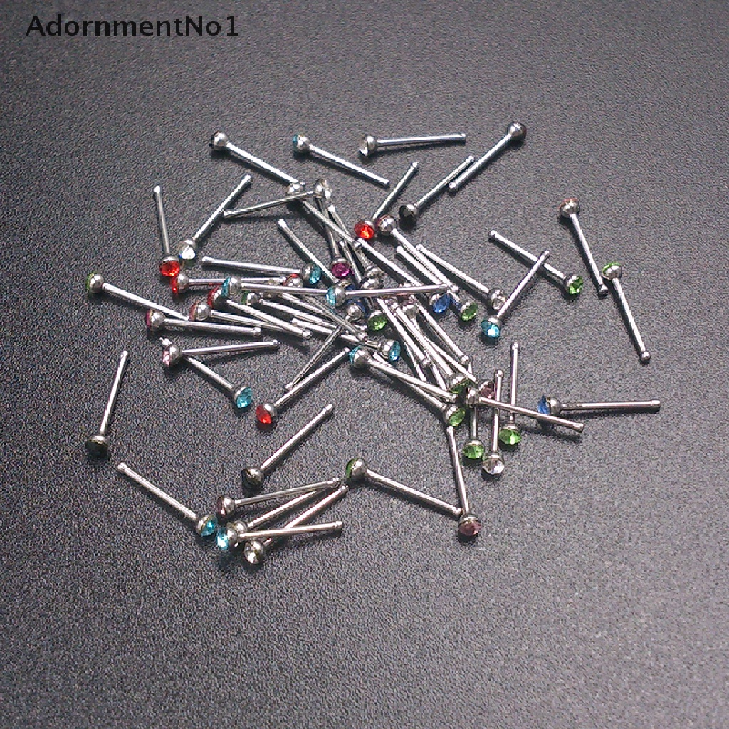 (AdornmentNo1) 60pcs / Set Anting Tindik Hidung Aksen Kristal + Berlian Imitasi Bahan Stainless Steel Untuk Wanita