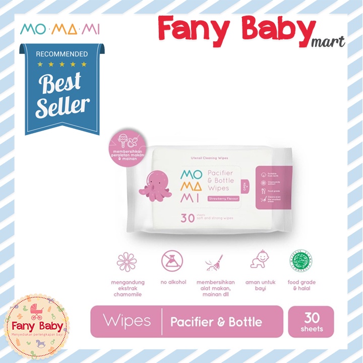 MOMAMI PACIFIER &amp; BOTTLE WIPES - STRAWBERRY FLAVOUR