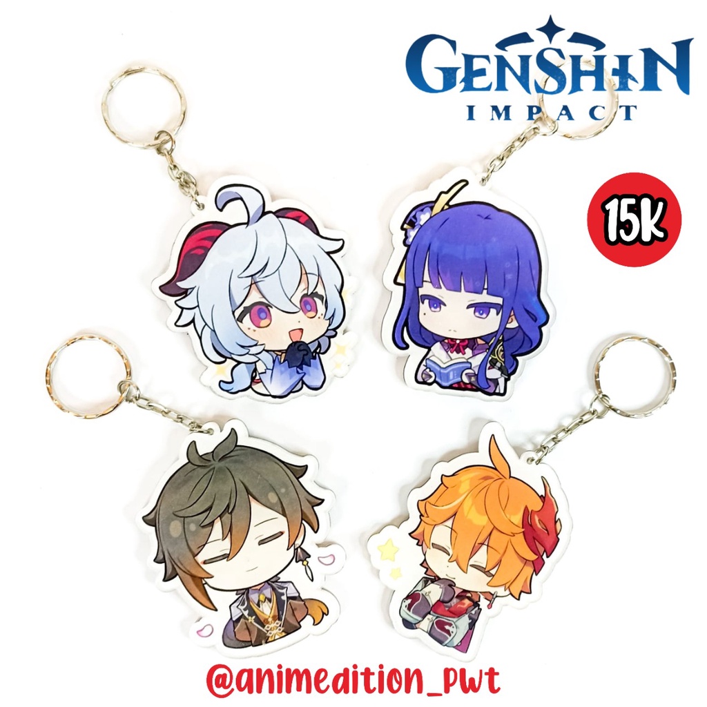 Gantungan Kunci Akrilik Genshin Impact Hutao Raiden Shogun Zhongli Keyring Keychain