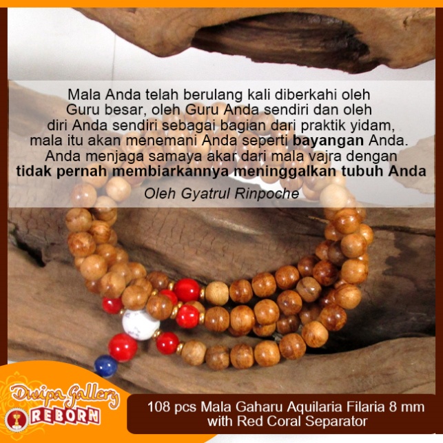 Tasbih / Mala Buddha 108 Kayu Gaharu Merauke 8mm with Red Coral