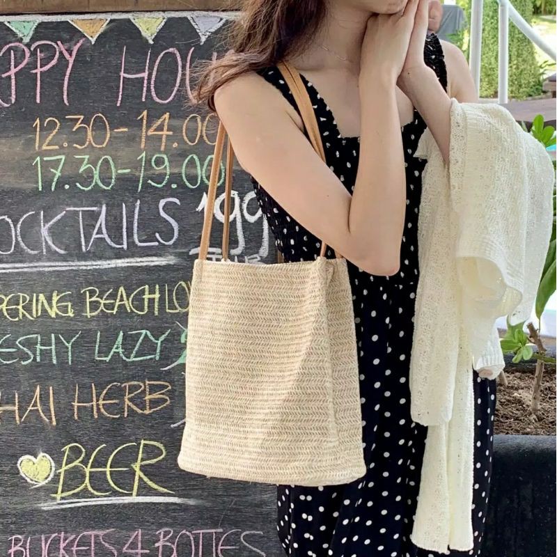 TW1828 Tas Wanita Impor Totebag Model Rajut Simpel Elegan Keren