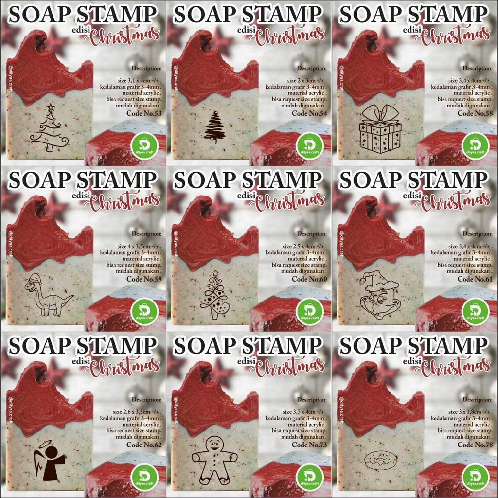 

soap stamp / stempel sabun / edisi MERRY CHRISTMAS code 53,54,58,59,60,61,62,73,78