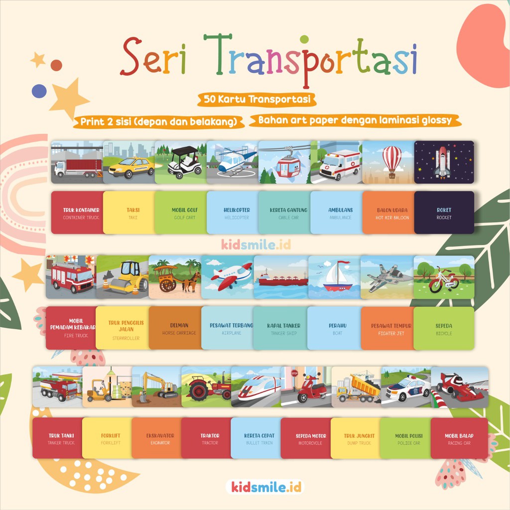 Flash Card Kidsmile TRANSPORTASI Flashcard Anak Mainan Edukasi Anak Flash Card Anak Flashcard Kidsmi