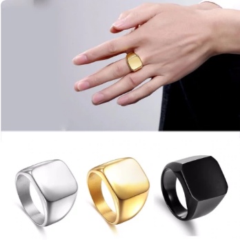 Cincin Pria Kotak Square Alloy Lapis Chrome Warna Hitam / Cincin Cowok Keren High Quality - Ring Men