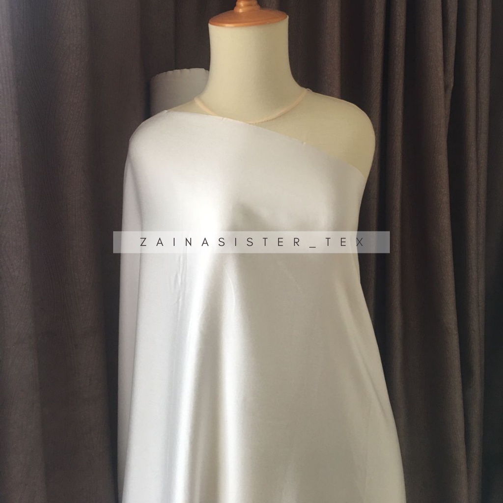 Kain Satin Maxmara Original Pure Silk Warna Putih Tulang Broken White