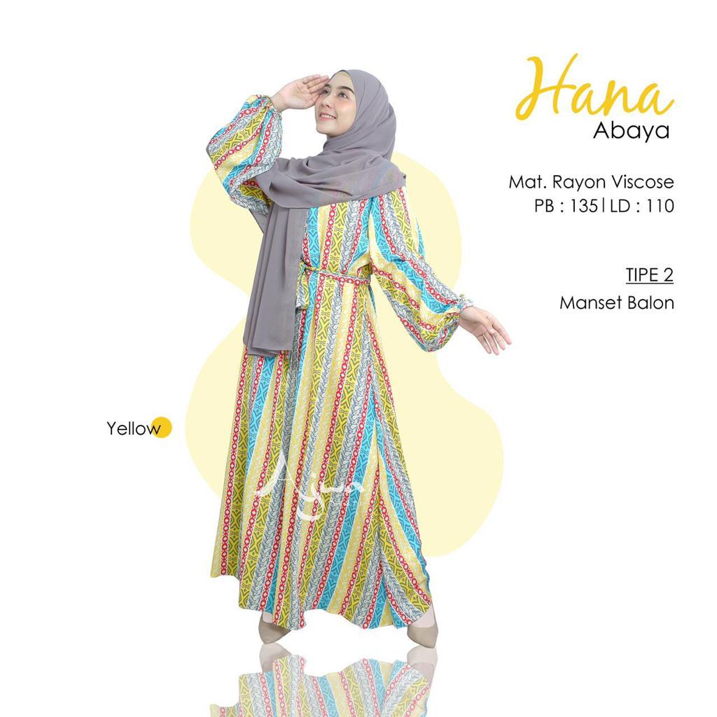 TERMURAH HANA ABAYA LENGAN BALON/DRESS RAYON MOTIF/DRESS LENGAN BALON/GAMIS RAYON VISCOSE/HOMEDRESS