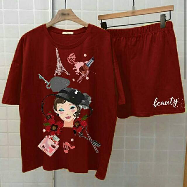 Set Beauty 2in1 (SET Kaos & Celana Pendek Wanita)