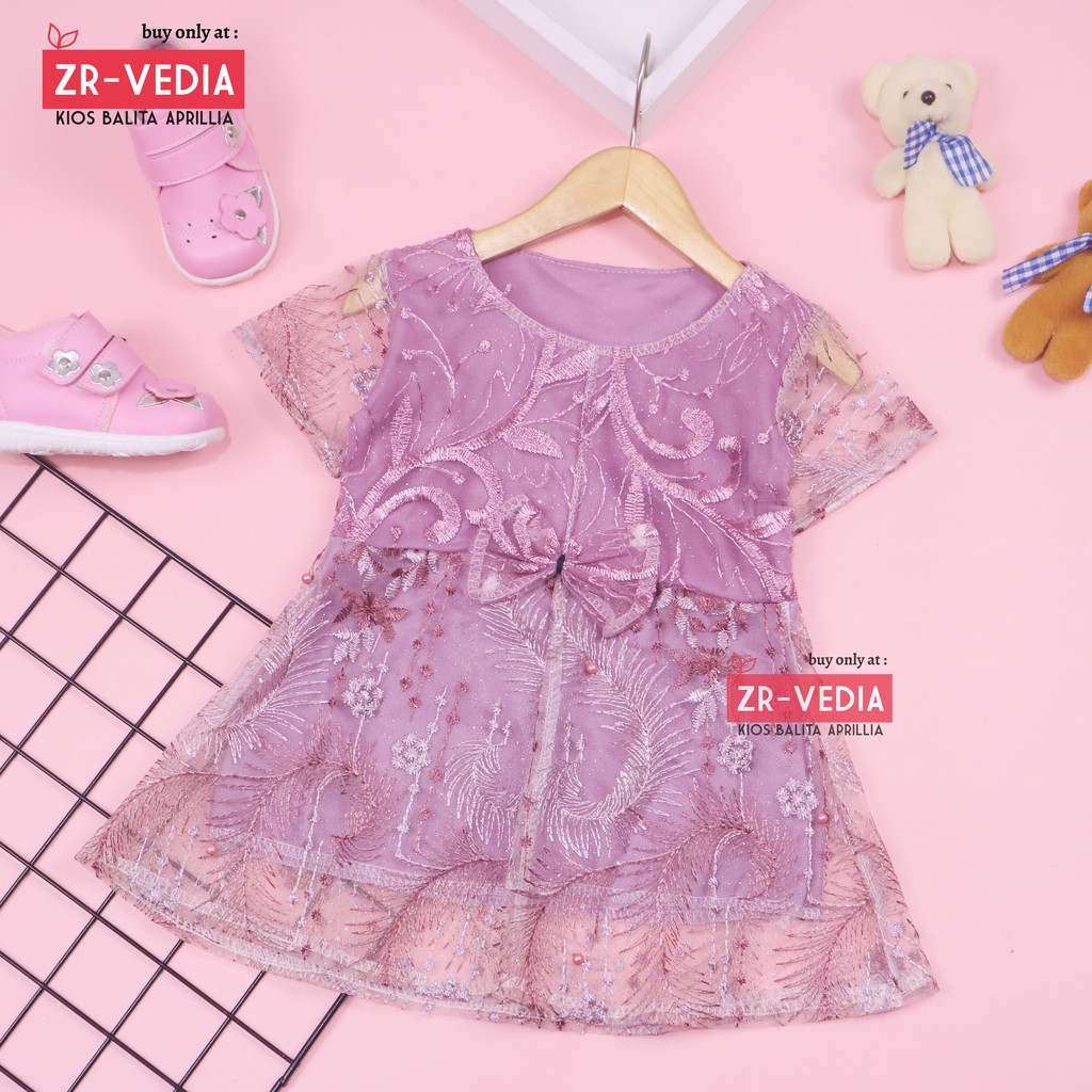 Dress Icha Brukat uk 6-12 Bulan / Gaun Brukat Pesta Baju Import Baby Cewek Dres Brokat Anak Perempuan