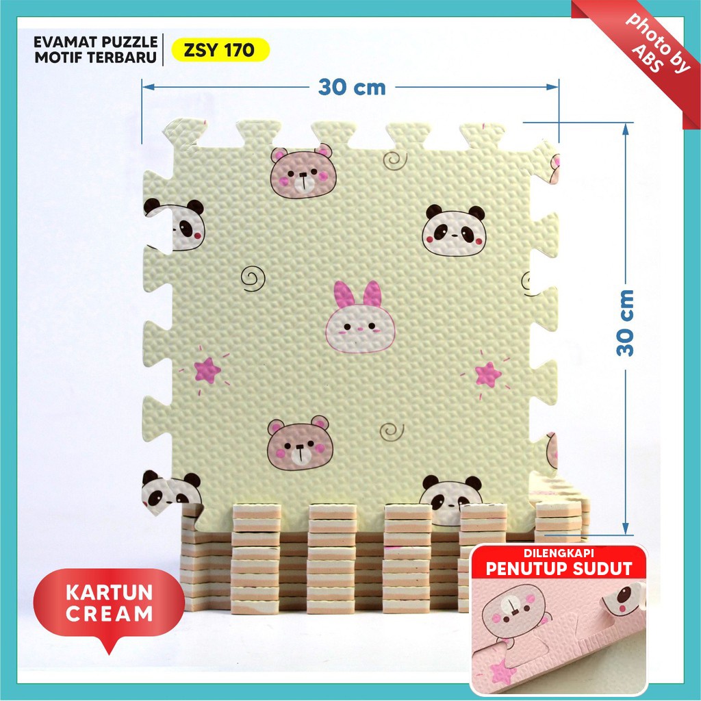 (ABS) ALAS EVAFOAM PUZZLE MOTIF BUNGA PANDA 30 X 30 X 1CM-panda cream