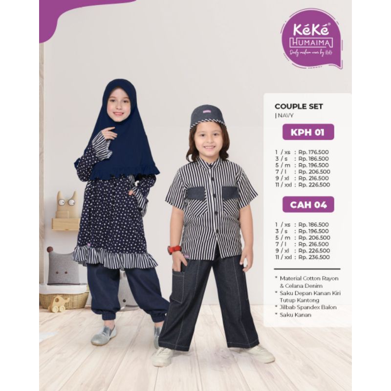 KEKE COUPLE SET ANAK FADIA NAVY - TUNIK PEREMPUAN CAH 04 & KOKO LAKI-LAKI KPH 01