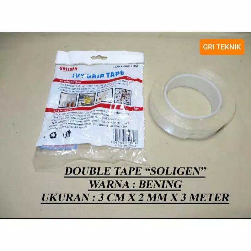 

DOUBLE TAPE TRANSPARAN 3 CM X 2 MM X 3 METER / DOUBLE TAPE BENING SOLIGEN