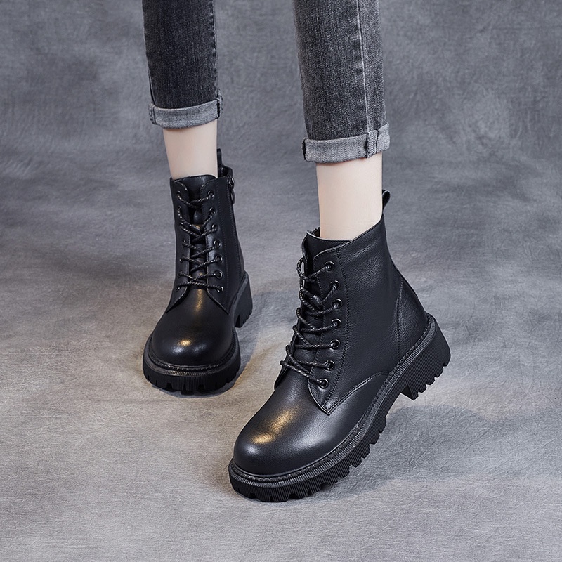 Sepatu Boot Kulit Wanita Branded Platform Martin Boots Wanita Fall  Satu Lapisan Sepatu Kulit Asli P
