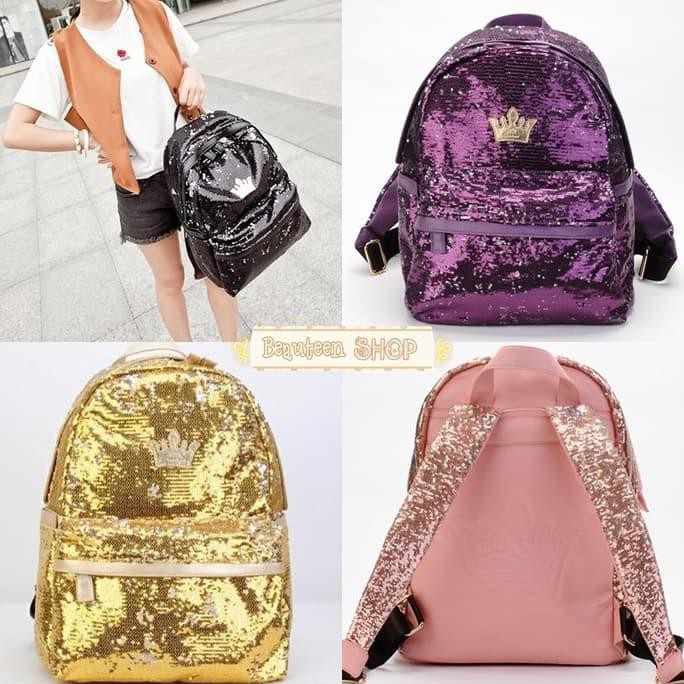 J-ESTINA SEQUIN BACKPACK tas ransel mahkota blink mute payet snsd kpop