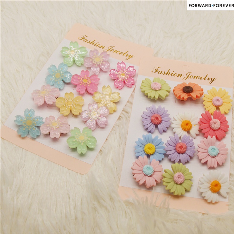 12pcs Bros Pin Kombinasi Bunga Daisy Cherry Blossom Bahan Plastik M70069