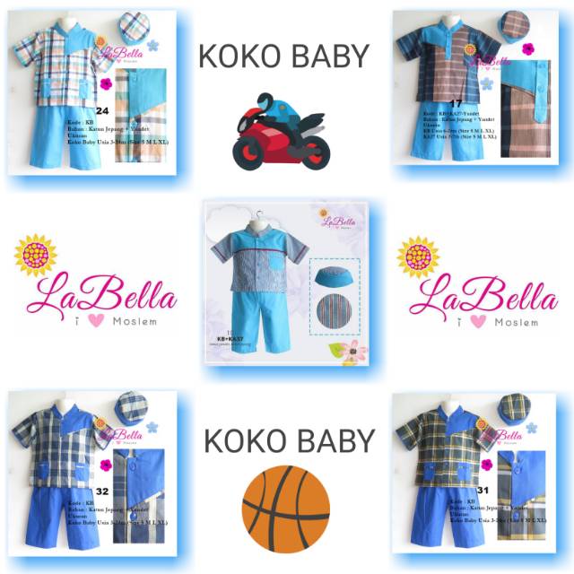 Labella Baju Koko Bayi Lengan Pendek Bahan Katun Motif Kotak-kotak Kemeja Celana Panjang Baju Muslim