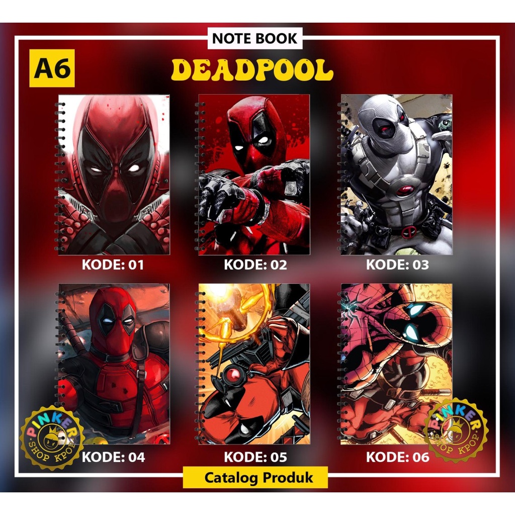

Note/Notebook ANIME DEADPOOL A6 10,5 x 14,8 cm seri A ISI 50 LEMBAR BUKU/NOTES