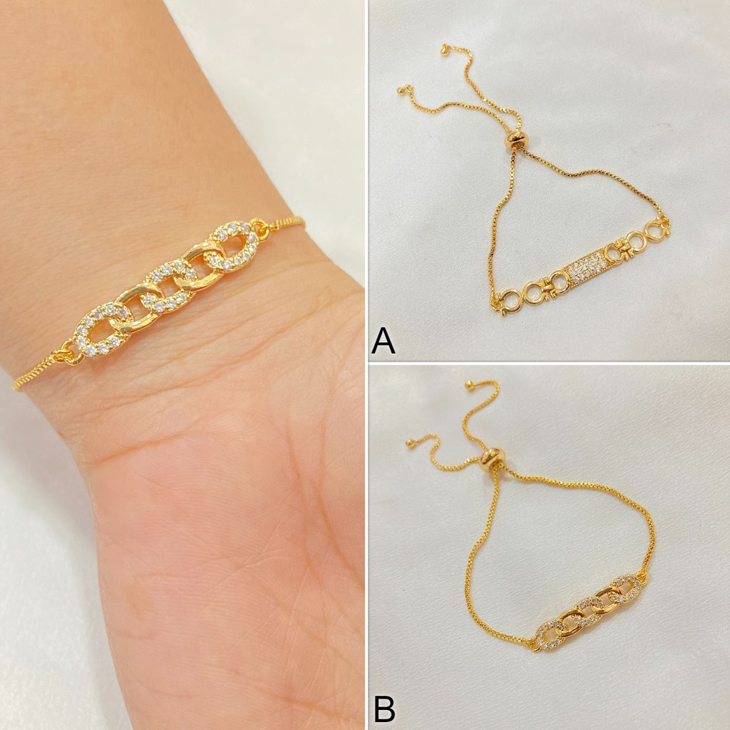 [COD] Gelang Serut Permata Lapis Emas Aksesoris Perhiasan Wanita GLE-066 Import
