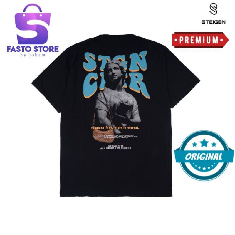 Kaos Steigen Hitam Motif Distro Atasan Cowok Pakaian Pria Keren Kekinian Bahan Katun Original