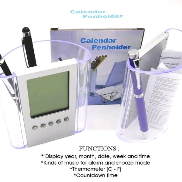 

Dijual Pen Holder Tempat pulpen kalender akrilik jam meja jam digital promosi Murah