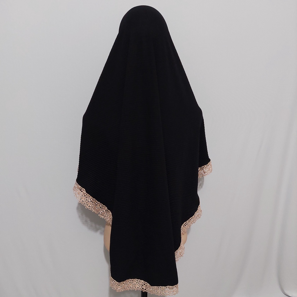 Jilbab Prisket Renda Prada  Keliling Jersy Terbaru 2022-HITAM