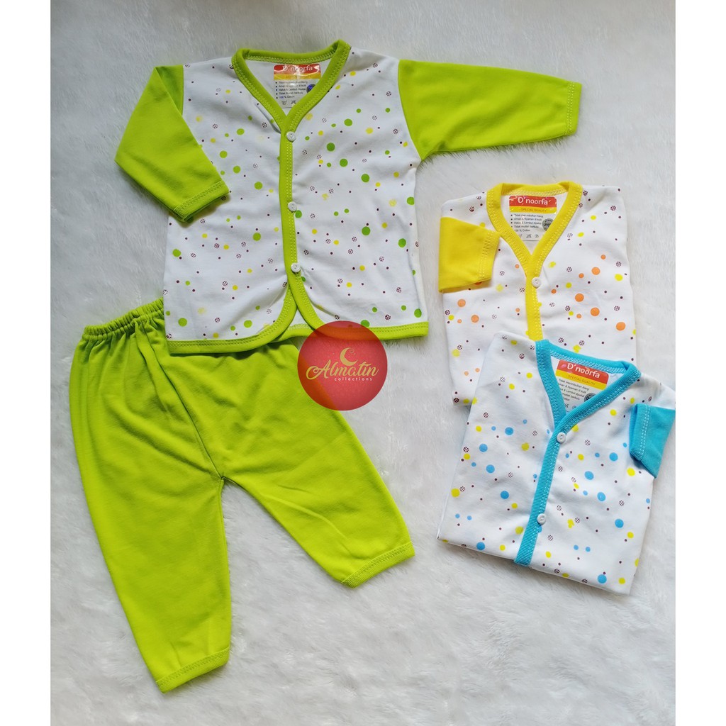 Baju Bayi Lengan Panjang Polkadot-Baju Bayi Almatin Merek D'noorfa 3Stel / Piyama Bayi Dapat 3 STEL