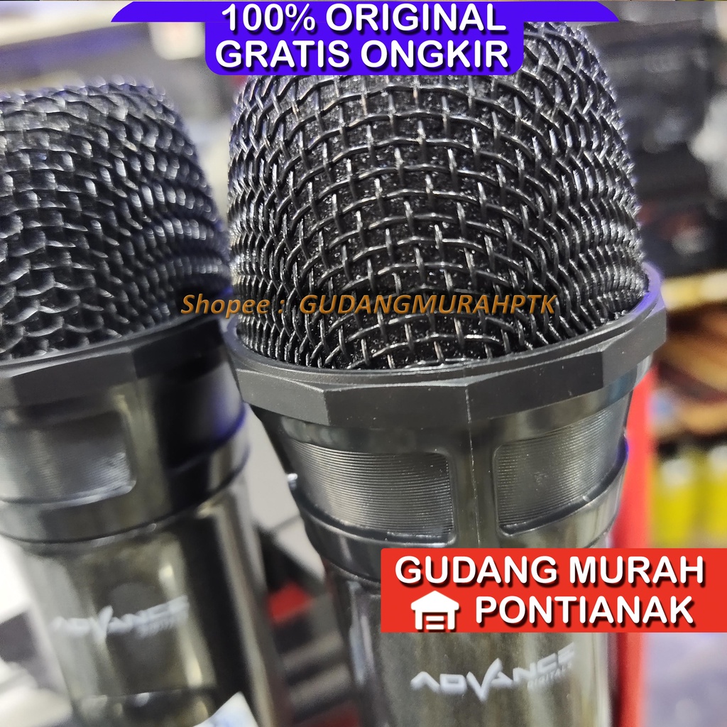 Mic Advance 201 Wireless Microphone tanpa tali kabel 2 mic baterai charge mikropon microphone