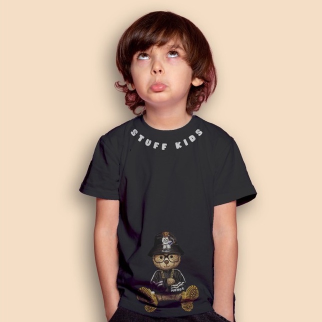 kaos anak BLACK GREEN stuff kids Kaos Anak Distro Umur 3-12 Tahun Cotton 24s