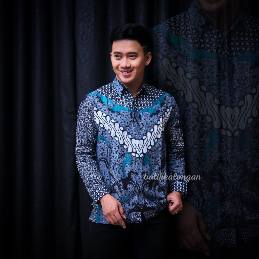 Batik Pria Lengan Pendek Premium BATIK AZMIL HRB026 motif KERATONAN Kode 002 size M L XL XXL